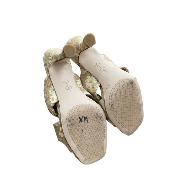 JESSICA SIMPSON Mayxie Burlap Daisy Flowers 3" Heel Sandals Size 8M - Picture 6 of 10